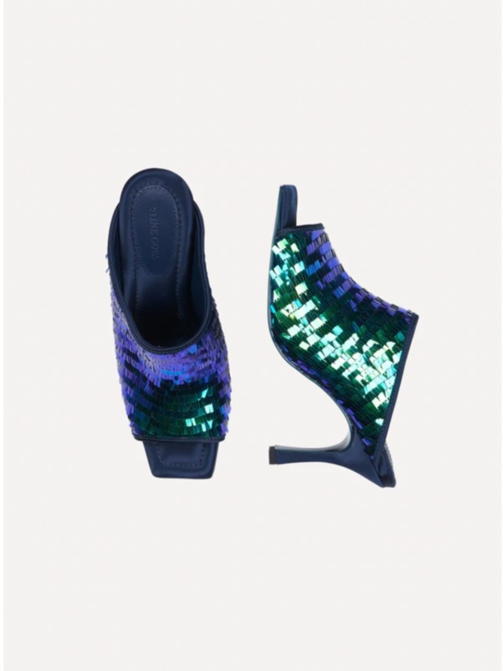 NWOT 🔷STINE GOYA Iridescent Purple and Green Sequin Heeled Mules🔷